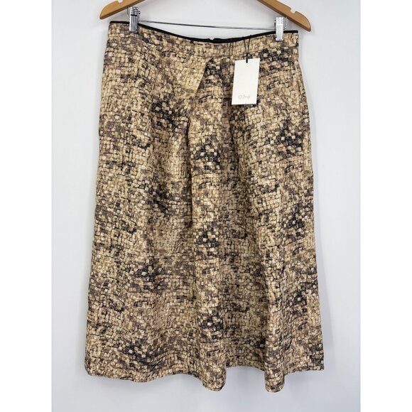 O'2nd Metallic Gold Black Abstract Skirt Pleated Midi Skirt Size 10 NEW